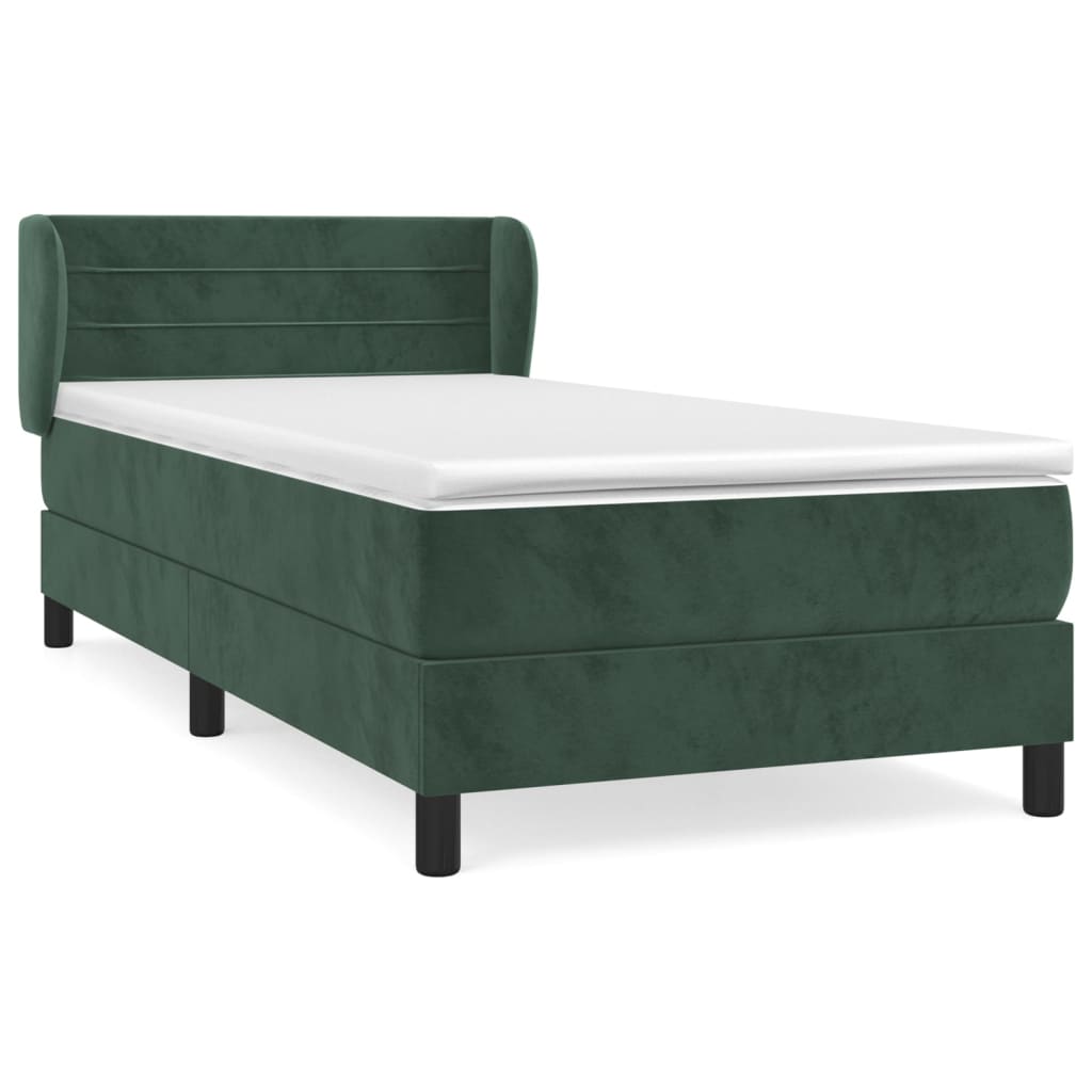 Pat box spring cu saltea, verde închis, 80x200 cm, catifea GartenMobel Dekor