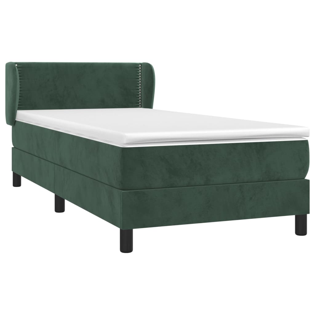 Pat box spring cu saltea, verde închis, 90x190 cm, catifea GartenMobel Dekor