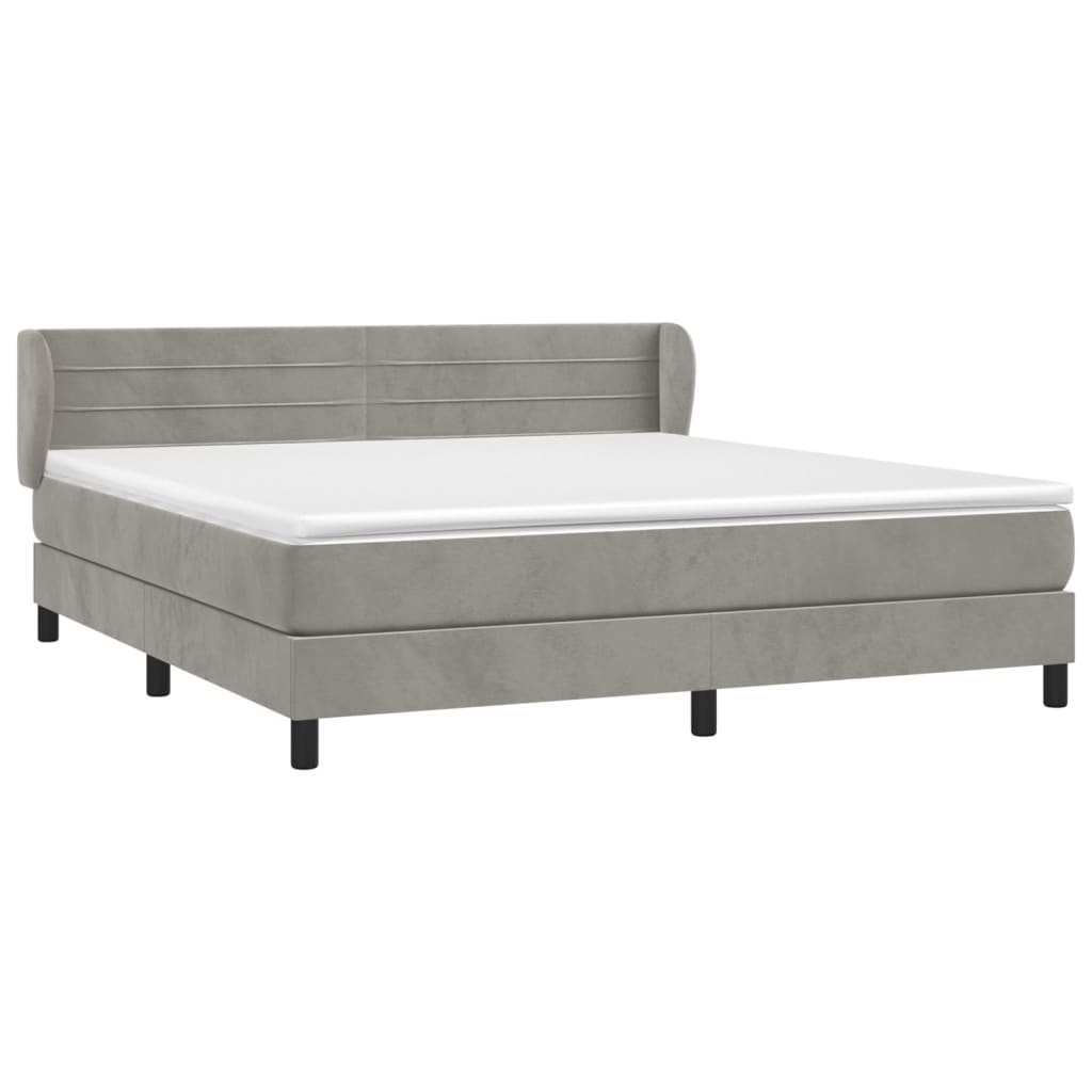 Pat box spring cu saltea, gri deschis, 160x200 cm, catifea GartenMobel Dekor
