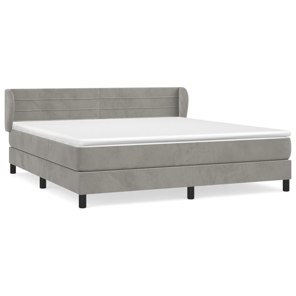 Pat box spring cu saltea, gri deschis, 180x200 cm, catifea GartenMobel Dekor