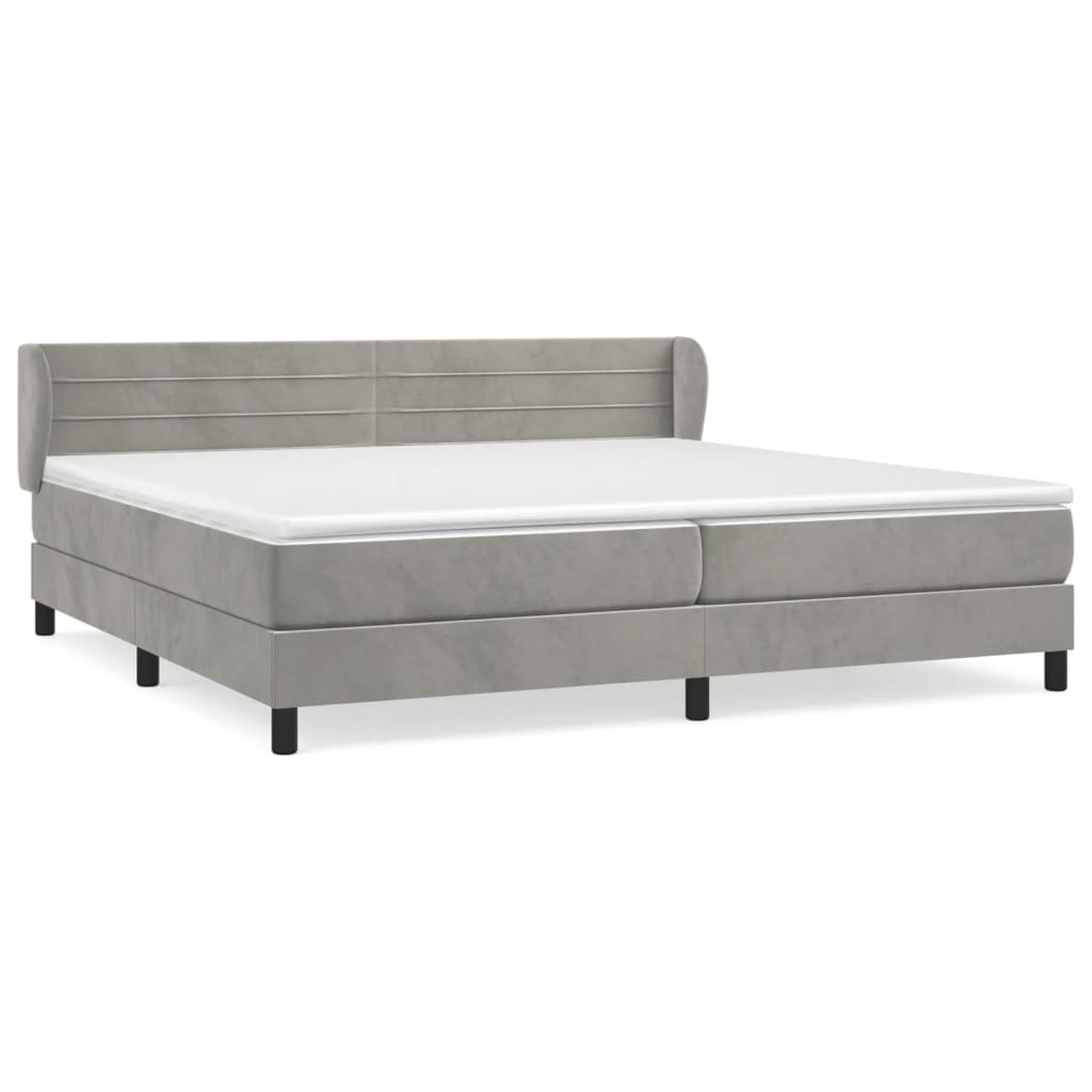 Pat box spring cu saltea, gri deschis, 200x200 cm, catifea GartenMobel Dekor