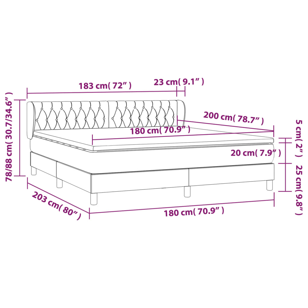 Pat box spring cu saltea, gri închis, 180x200 cm, catifea GartenMobel Dekor