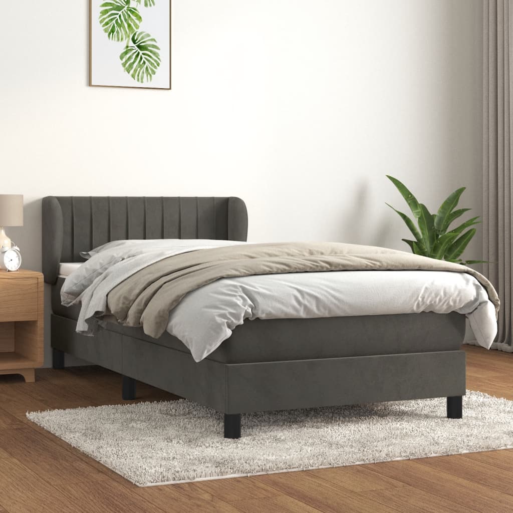 Pat box spring cu saltea, gri închis, 90x190 cm, catifea GartenMobel Dekor