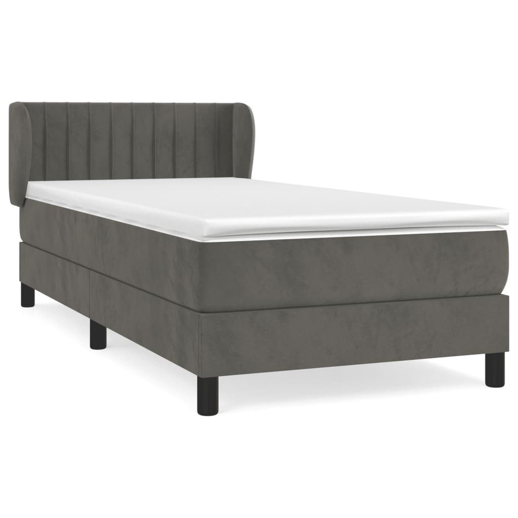 Pat box spring cu saltea, gri închis, 90x190 cm, catifea GartenMobel Dekor