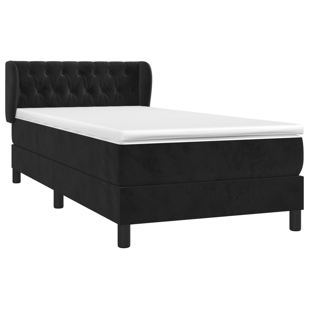 Pat box spring cu saltea, negru, 100x200 cm, catifea GartenMobel Dekor