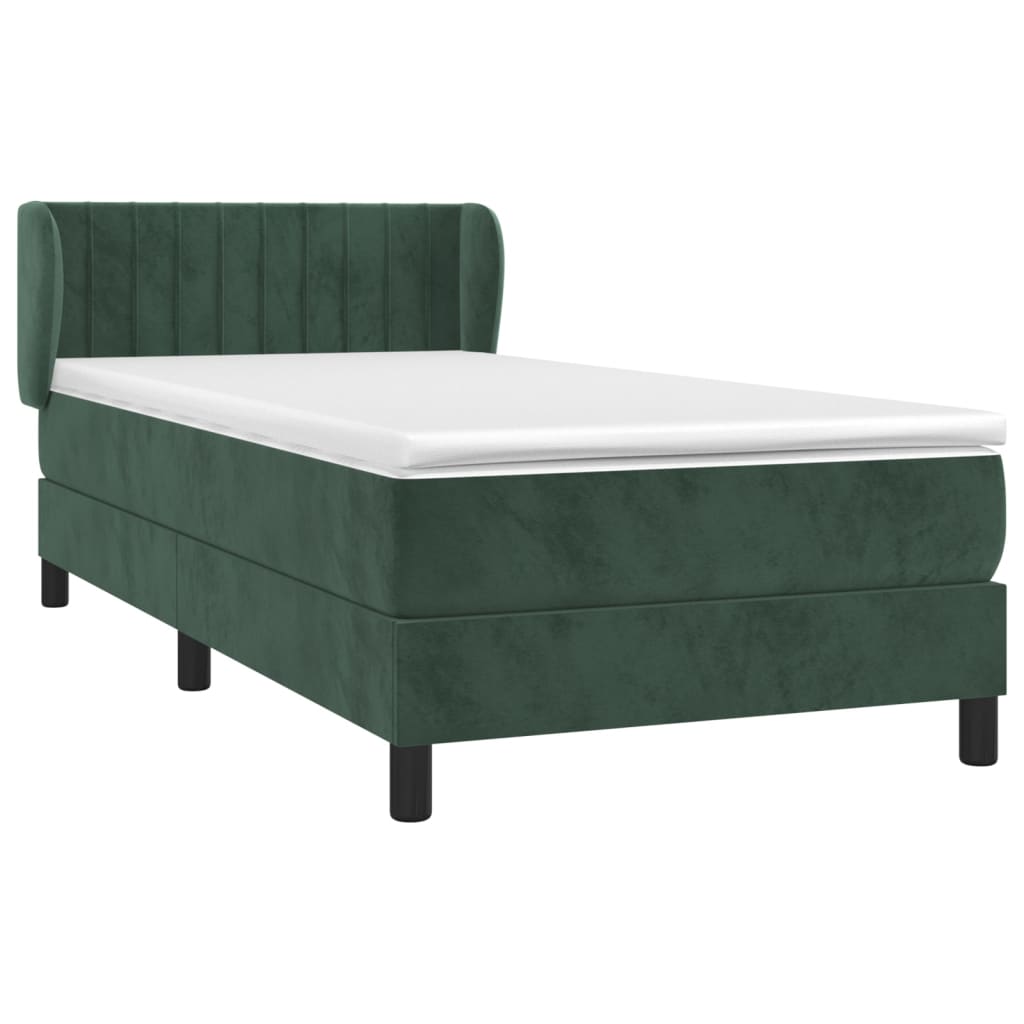 Pat box spring cu saltea, verde închis, 100x200 cm, catifea GartenMobel Dekor