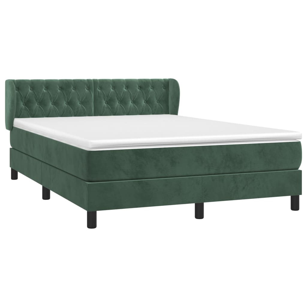 Pat box spring cu saltea, verde închis, 140x190 cm, catifea GartenMobel Dekor