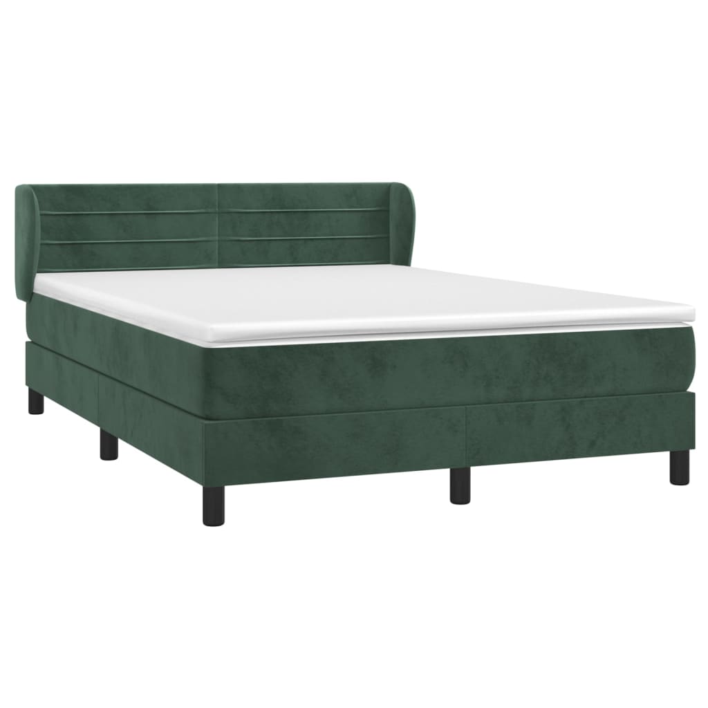 Pat box spring cu saltea, verde închis, 140x190 cm, catifea GartenMobel Dekor