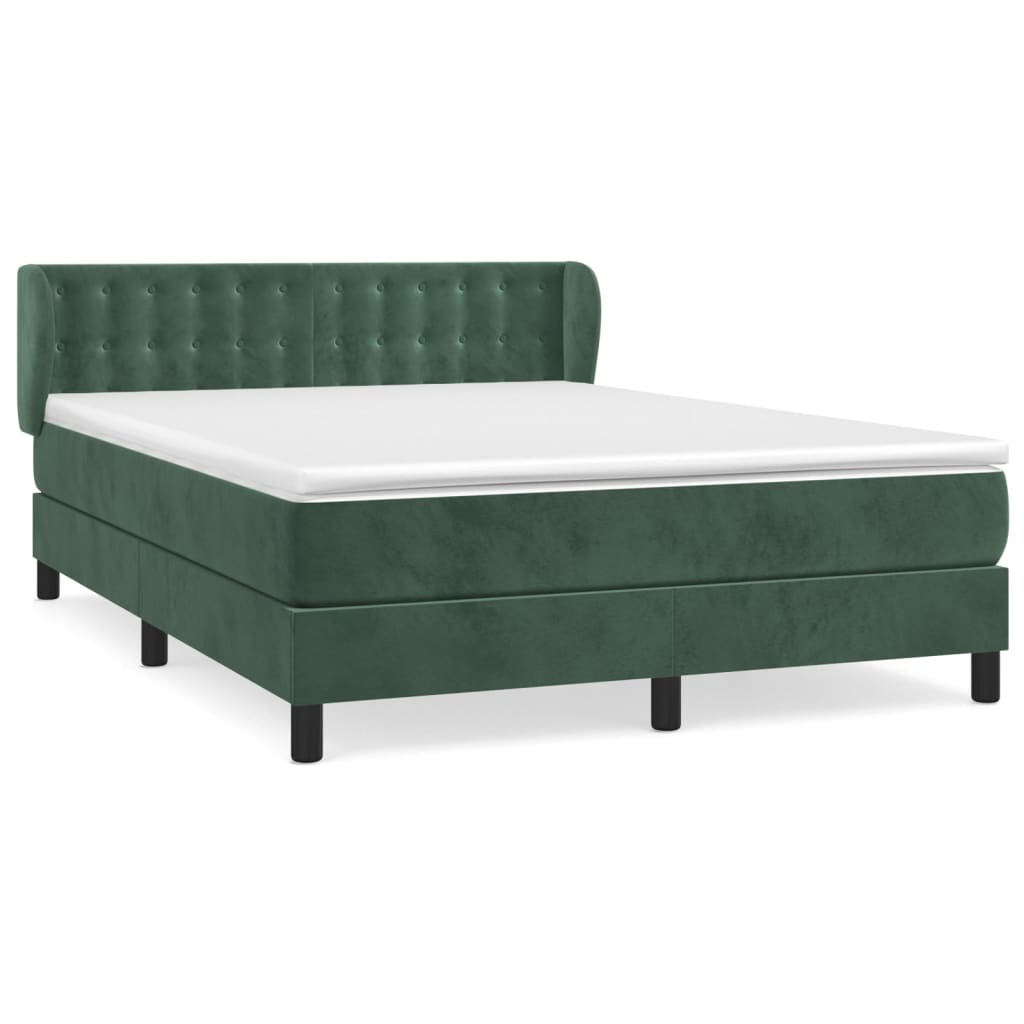 Pat box spring cu saltea, verde închis, 140x200 cm, catifea GartenMobel Dekor