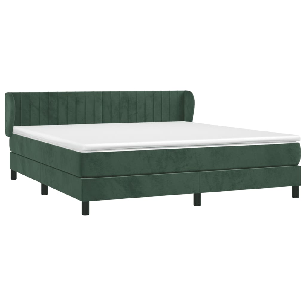 Pat box spring cu saltea, verde închis, 160x200 cm, catifea GartenMobel Dekor