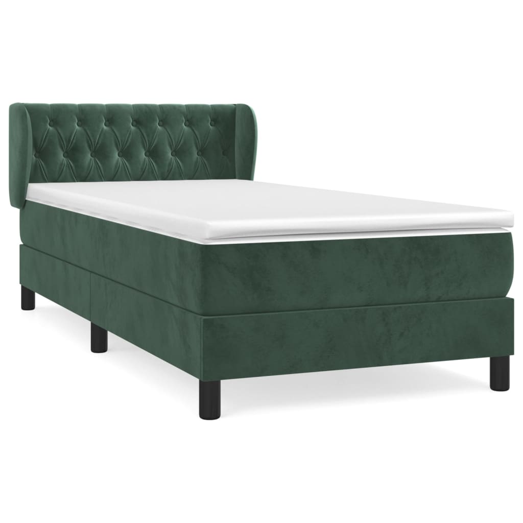 Pat box spring cu saltea, verde închis, 90x200 cm, catifea GartenMobel Dekor