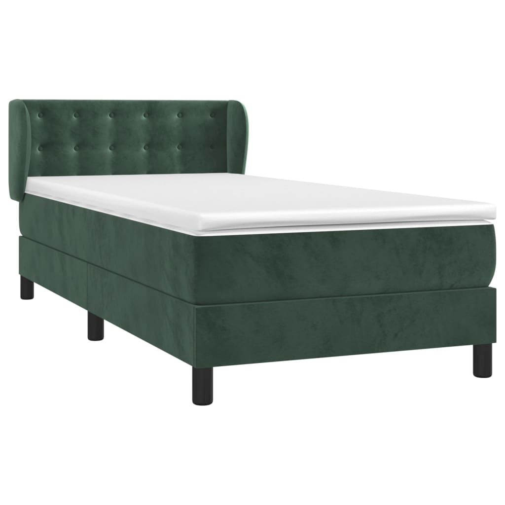 Pat box spring cu saltea, verde închis, 90x200 cm, catifea GartenMobel Dekor