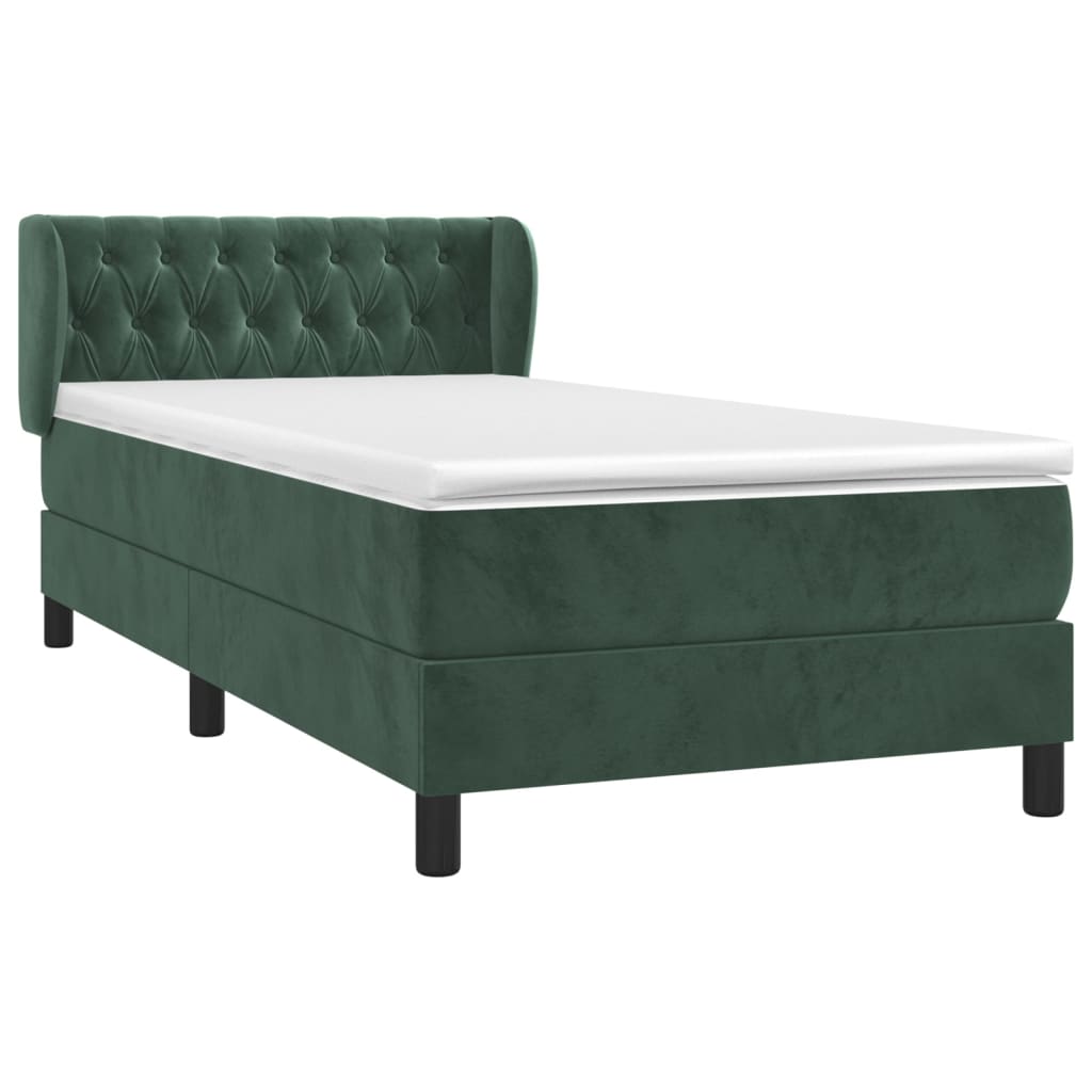 Pat box spring cu saltea, verde închis, 90x200 cm, catifea GartenMobel Dekor