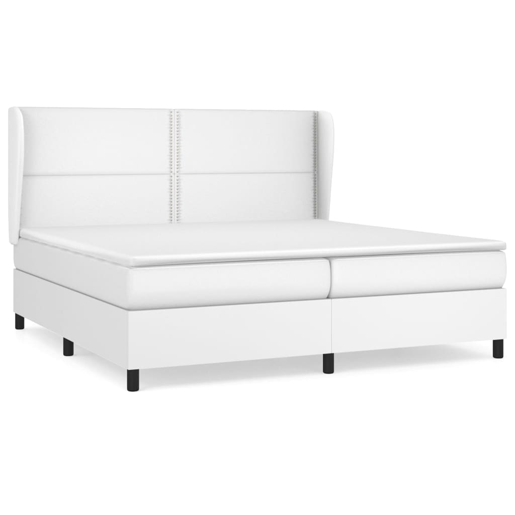 Pat box spring cu saltea, alb, 200x200 cm, piele ecologică GartenMobel Dekor
