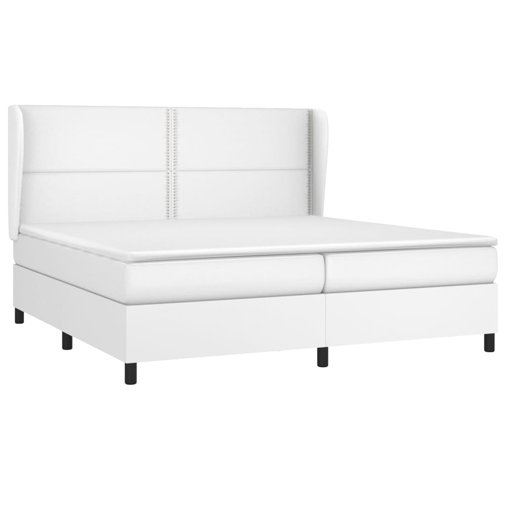 Pat box spring cu saltea, alb, 200x200 cm, piele ecologică GartenMobel Dekor