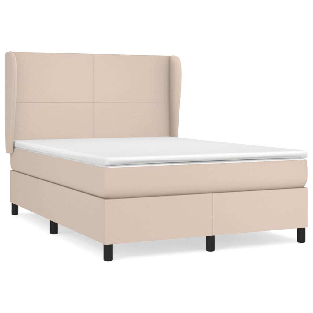 Pat box spring cu saltea, cappuccino, 140x190cm piele ecologică GartenMobel Dekor