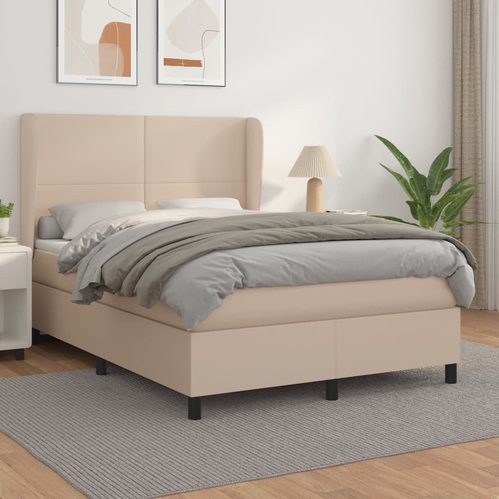 Pat box spring cu saltea, cappuccino, 140x200cm piele ecologică GartenMobel Dekor