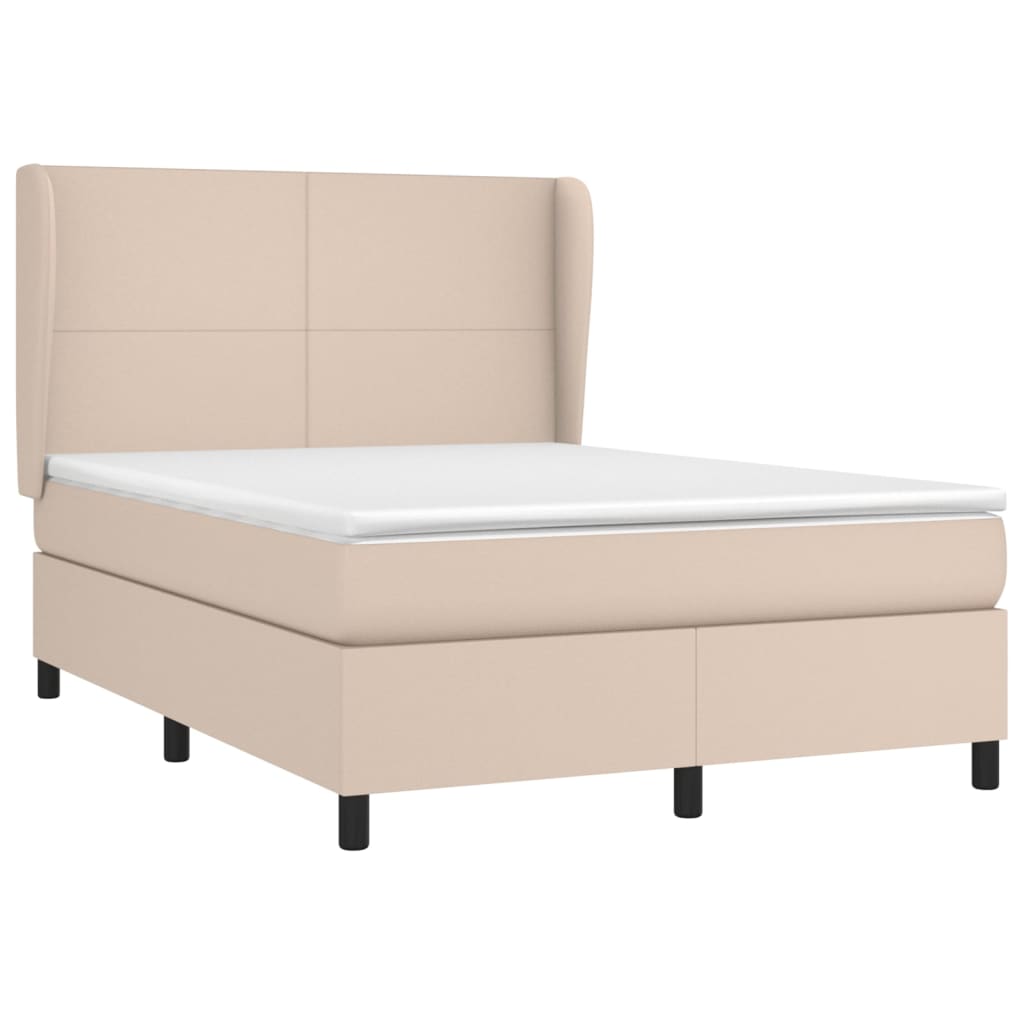 Pat box spring cu saltea, cappuccino, 140x200cm piele ecologică GartenMobel Dekor