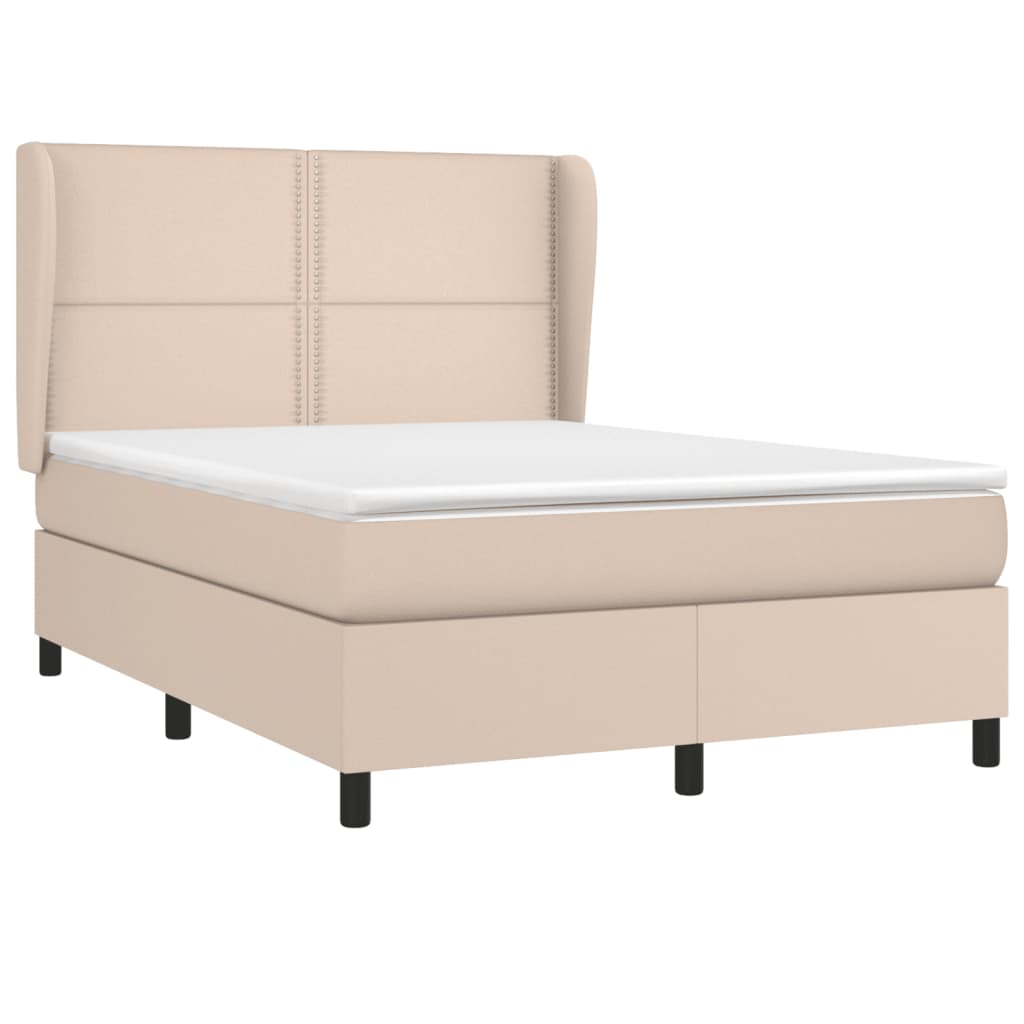 Pat box spring cu saltea, cappuccino, 140x200cm piele ecologică GartenMobel Dekor