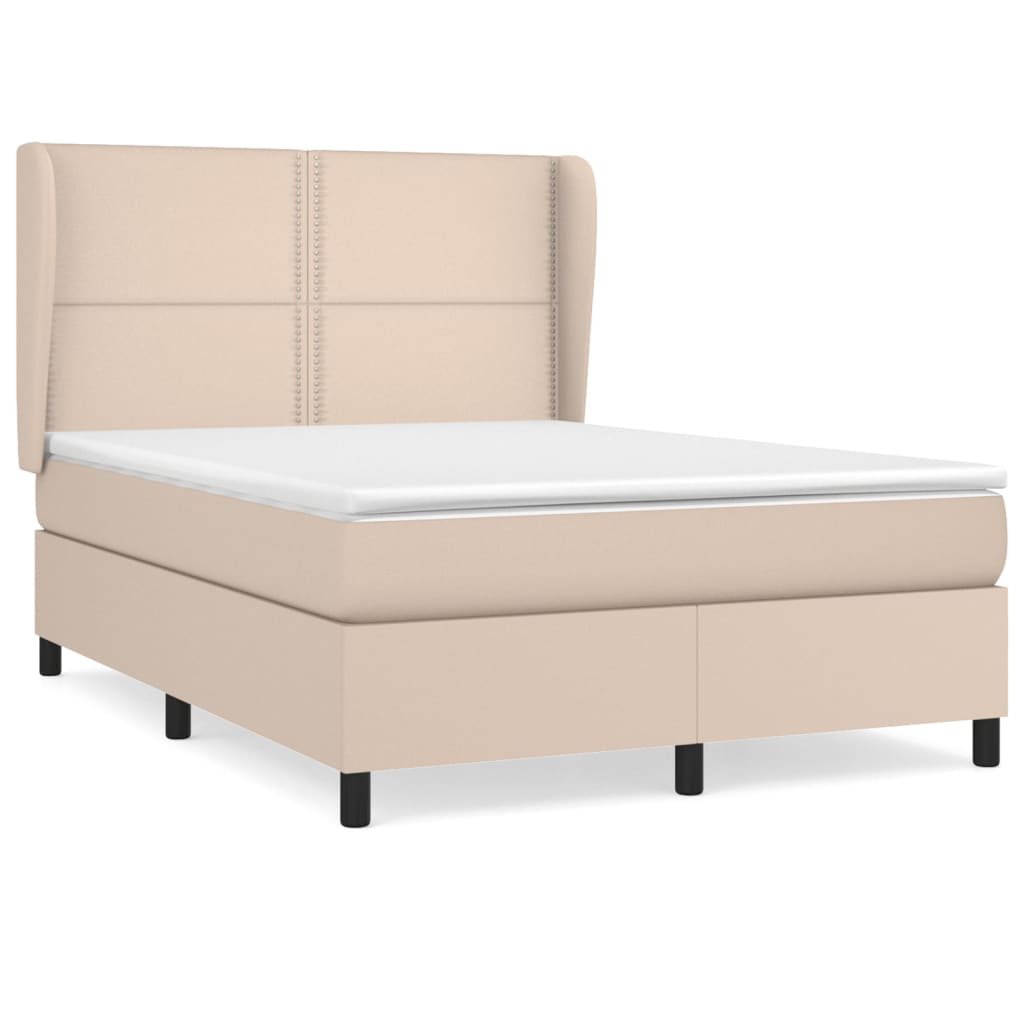 Pat box spring cu saltea, cappuccino, 140x200cm piele ecologică GartenMobel Dekor