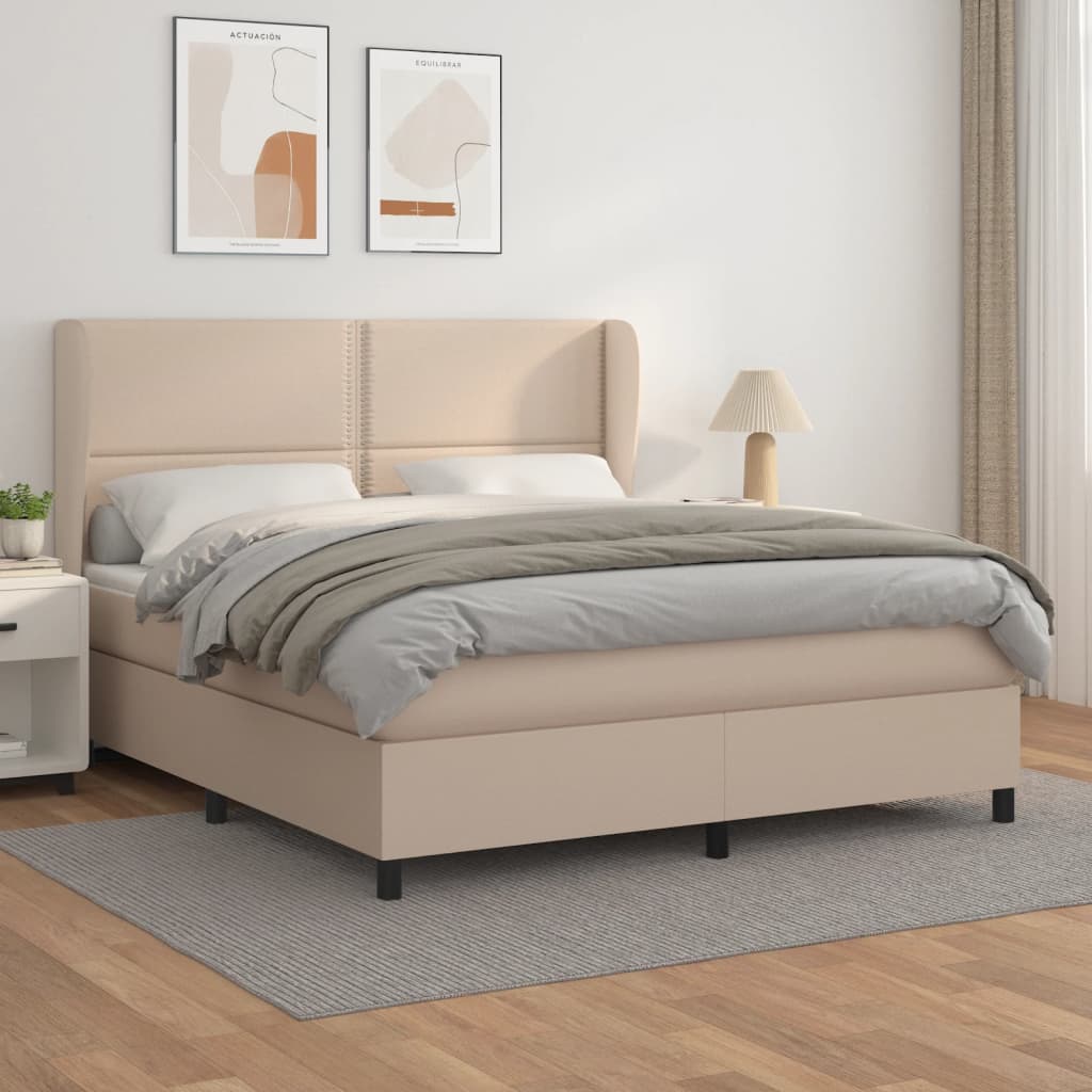 Pat box spring cu saltea, cappuccino, 180x200cm piele ecologică GartenMobel Dekor
