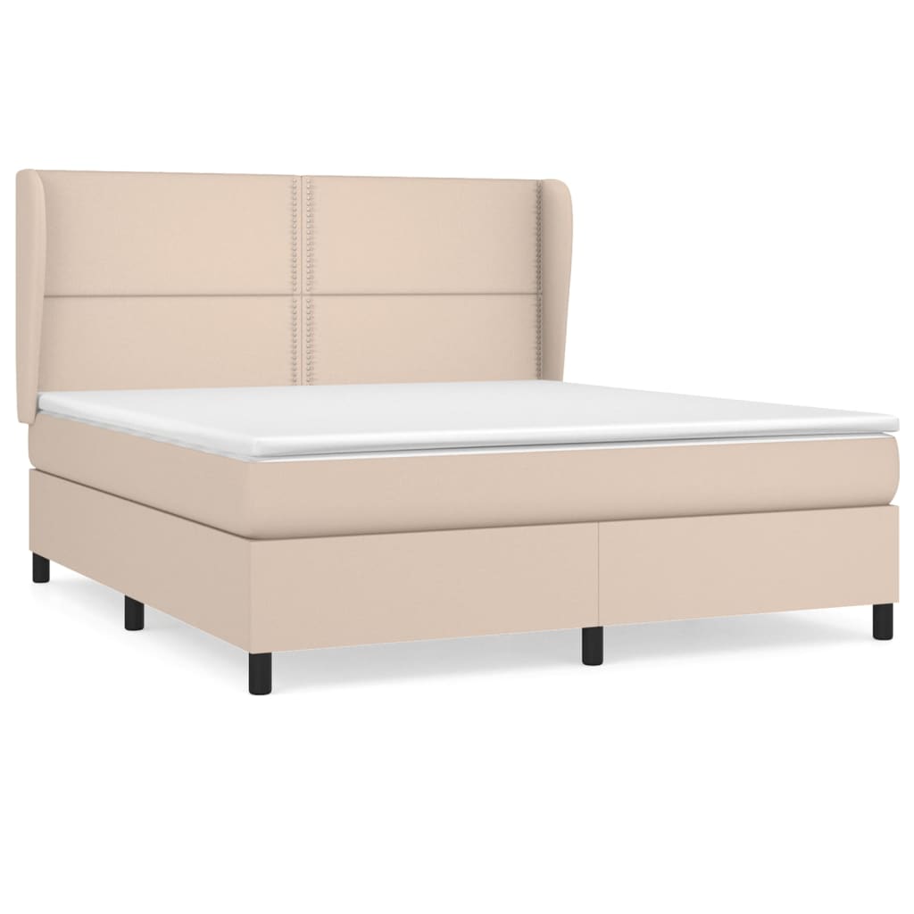 Pat box spring cu saltea, cappuccino, 180x200cm piele ecologică GartenMobel Dekor