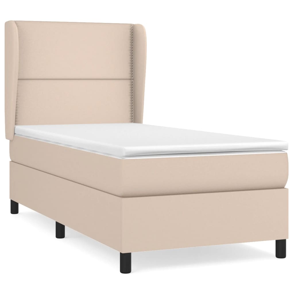 Pat box spring cu saltea, cappuccino, 90x190 cm piele ecologică GartenMobel Dekor