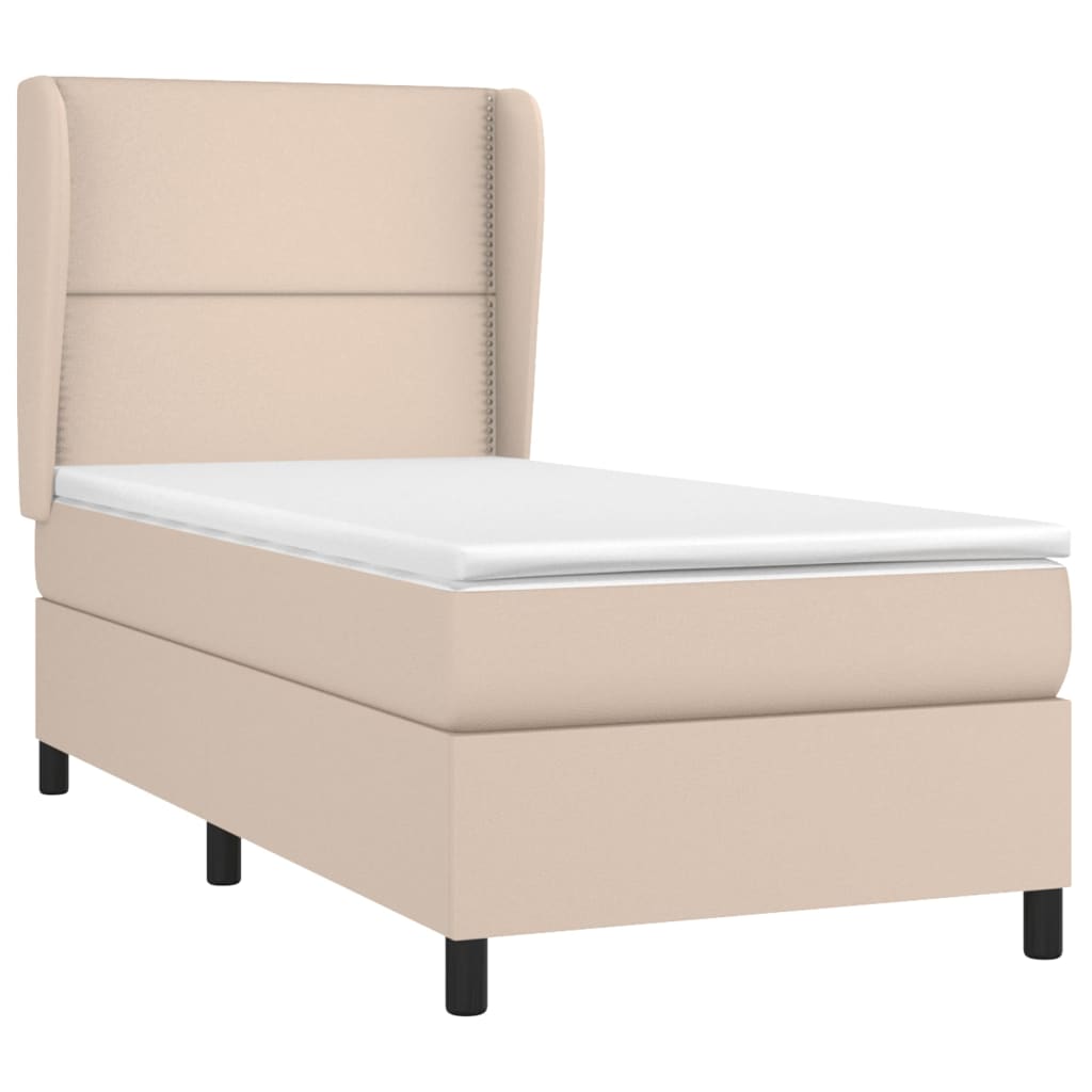 Pat box spring cu saltea, cappuccino, 90x190 cm piele ecologică GartenMobel Dekor
