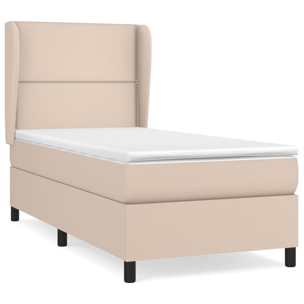 Pat box spring cu saltea, cappuccino, 90x200 cm piele ecologică GartenMobel Dekor