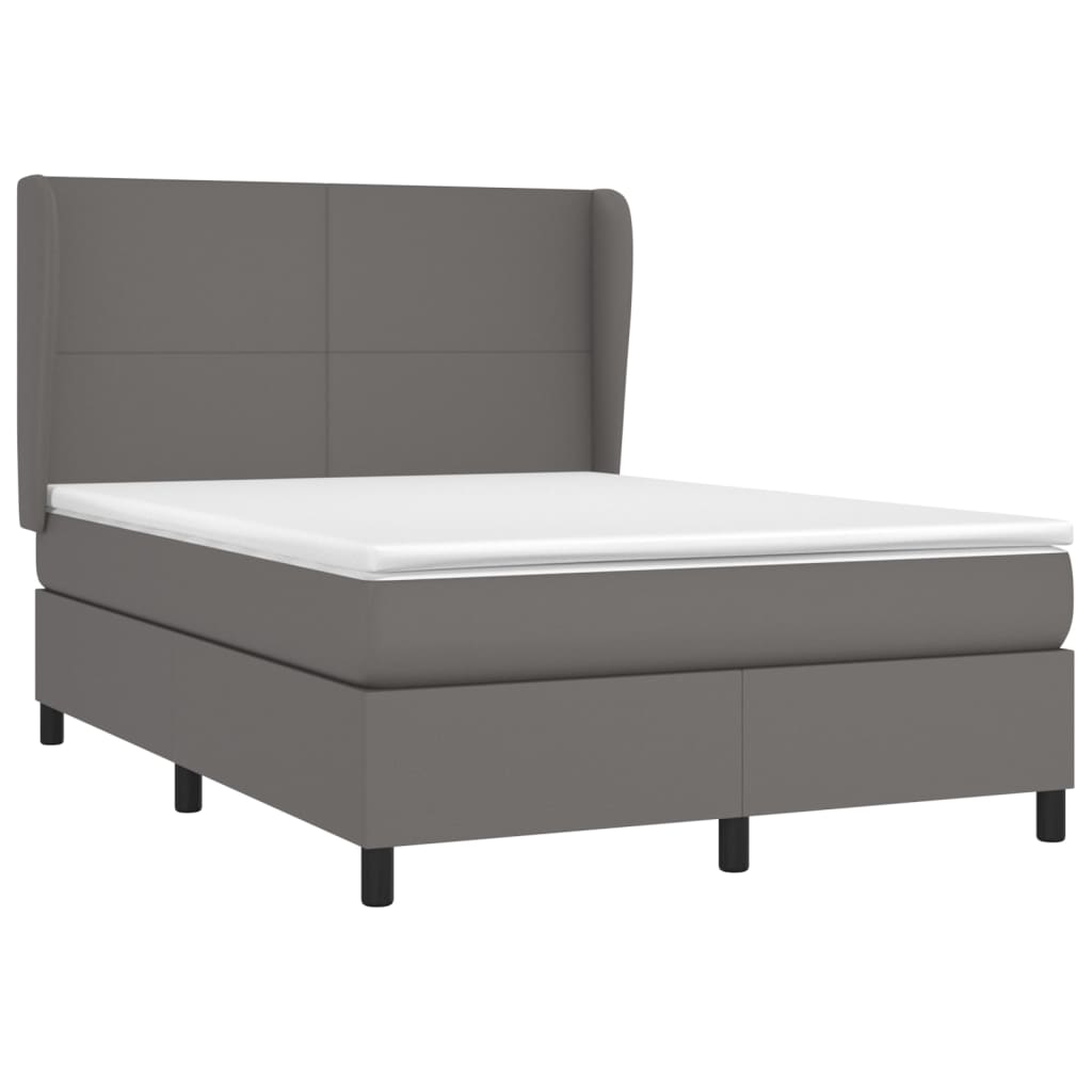 Pat box spring cu saltea, gri, 140x190 cm, piele ecologică GartenMobel Dekor
