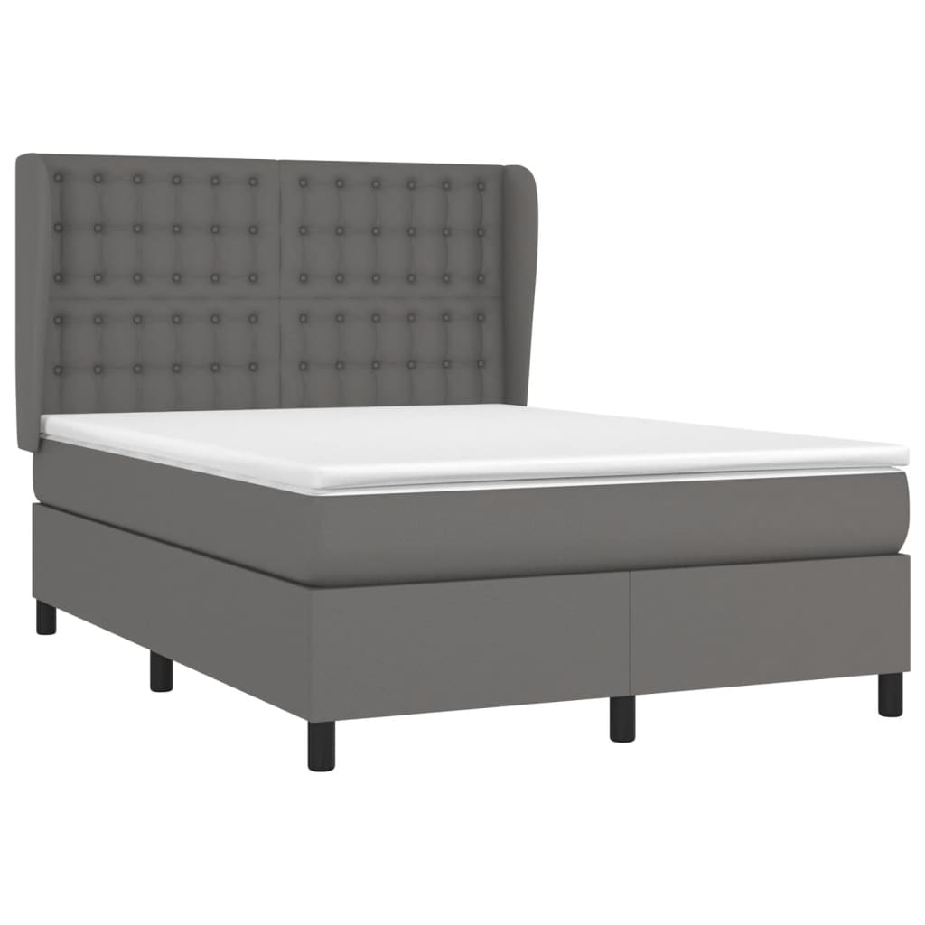 Pat box spring cu saltea, gri, 140x190 cm, piele ecologică GartenMobel Dekor