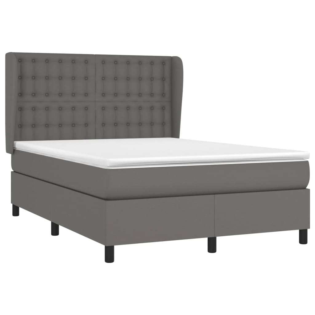 Pat box spring cu saltea, gri, 140x200 cm, piele ecologică GartenMobel Dekor