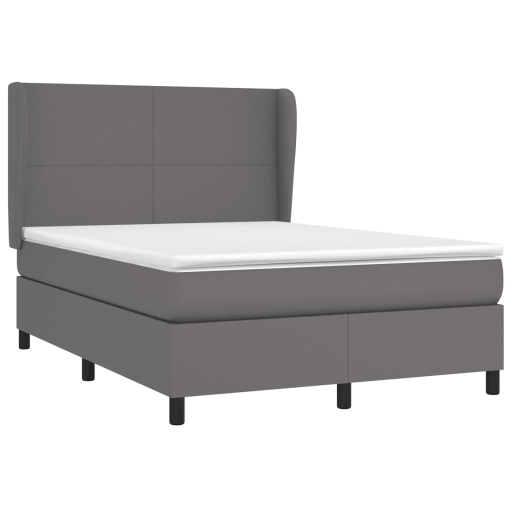 Pat box spring cu saltea, gri, 140x200 cm, piele ecologică GartenMobel Dekor