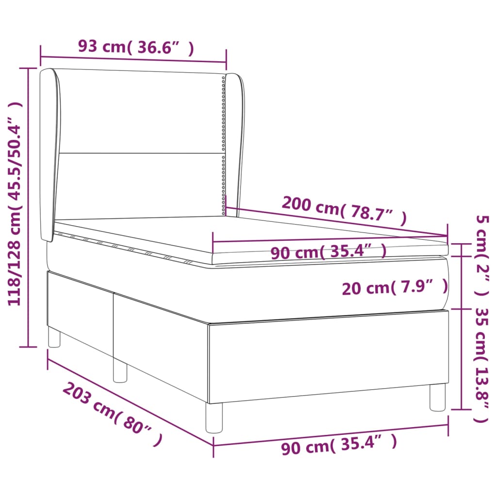 Pat box spring cu saltea, gri, 90x200 cm, piele ecologică GartenMobel Dekor