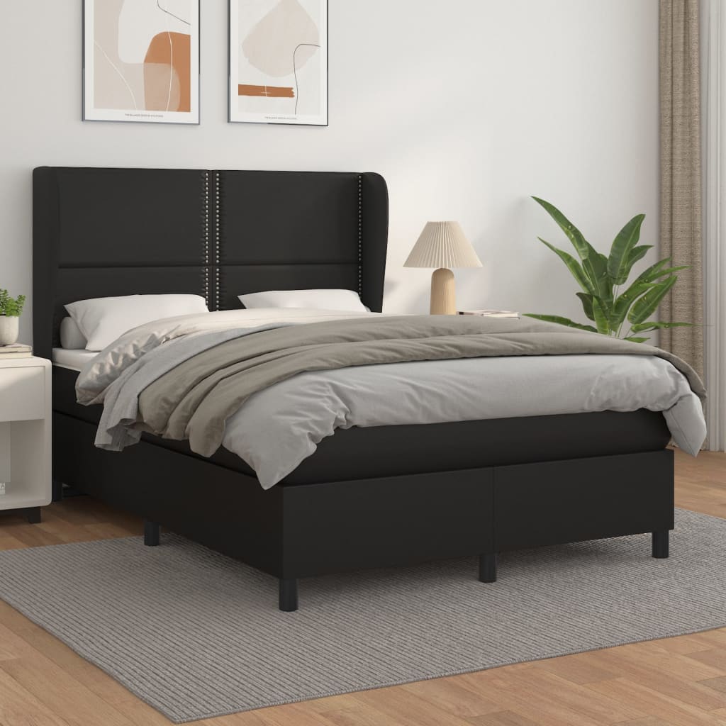 Pat box spring cu saltea, negru, 140x200 cm, piele ecologică GartenMobel Dekor