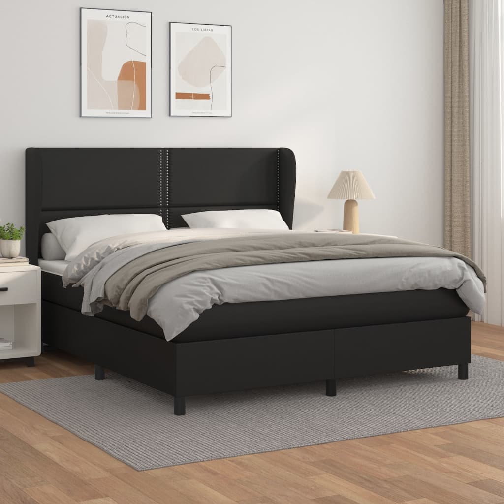 Pat box spring cu saltea, negru, 160x200 cm, piele ecologică GartenMobel Dekor