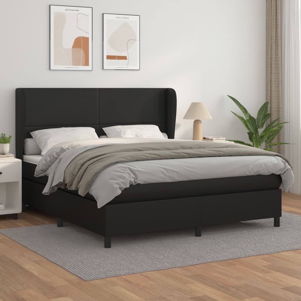 Pat box spring cu saltea, negru, 180x200 cm, piele ecologică GartenMobel Dekor