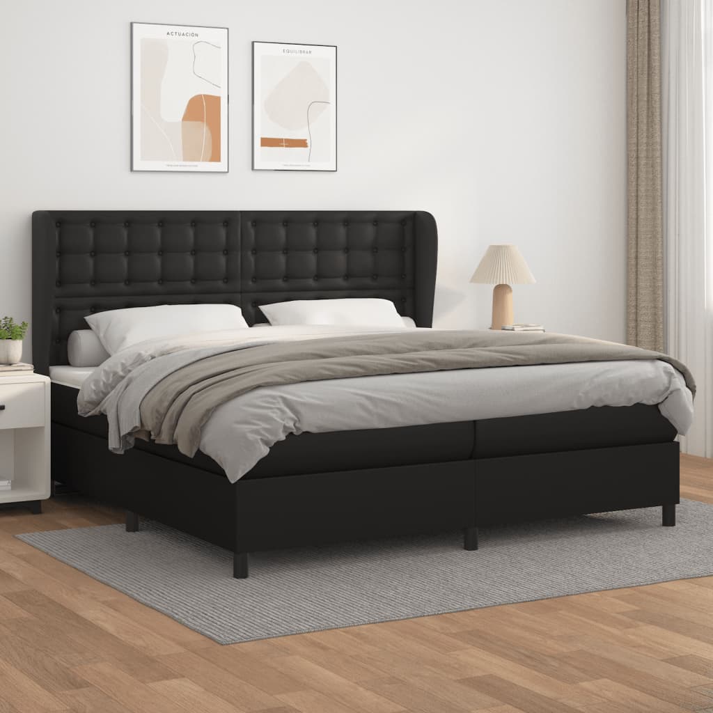 Pat box spring cu saltea, negru, 200x200 cm, piele ecologică GartenMobel Dekor