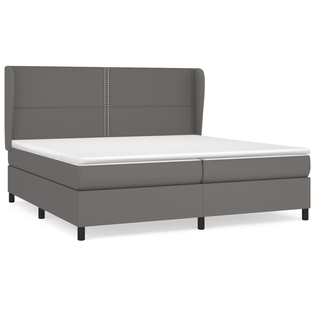 Pat continental cu saltea, gri, 200x200 cm, piele ecologică GartenMobel Dekor