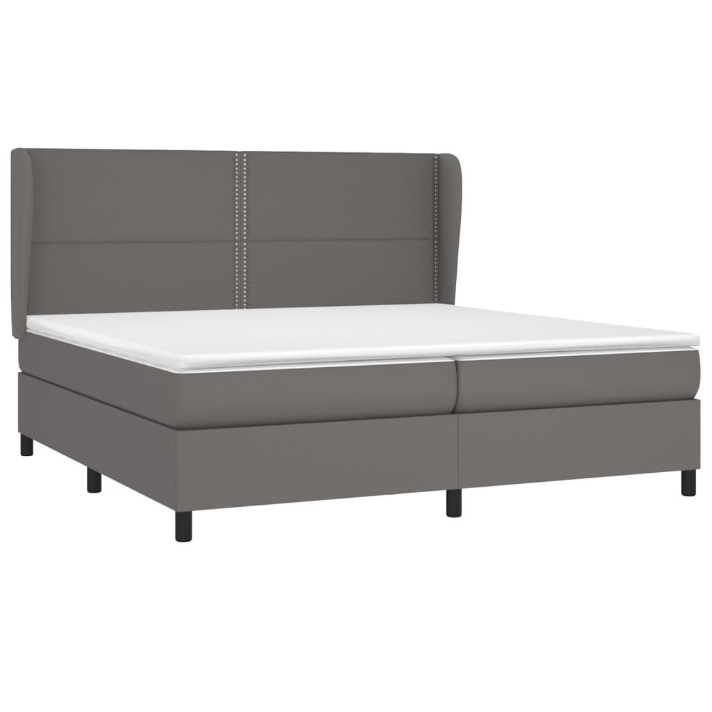 Pat continental cu saltea, gri, 200x200 cm, piele ecologică GartenMobel Dekor