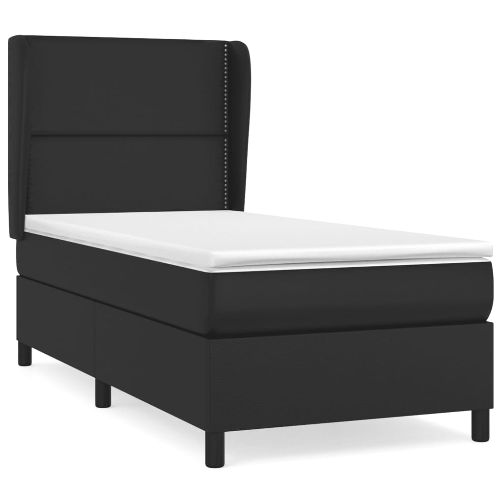 Pat continental cu saltea, negru, 80x200 cm, piele ecologică GartenMobel Dekor
