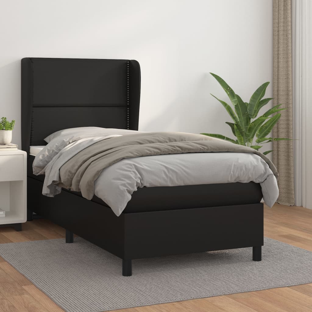 Pat continental cu saltea, negru, 80x200 cm, piele ecologică GartenMobel Dekor