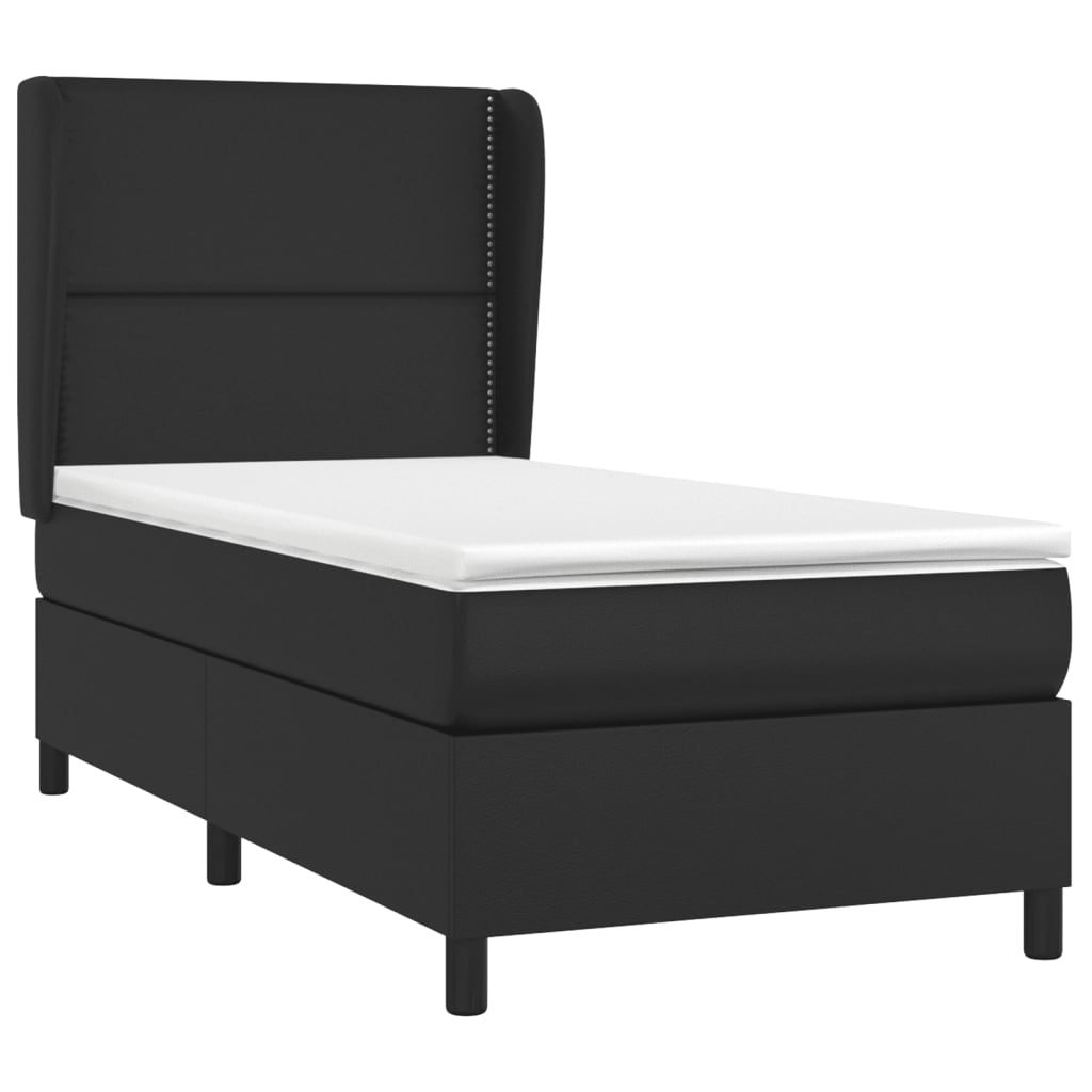 Pat continental cu saltea, negru, 80x200 cm, piele ecologică GartenMobel Dekor