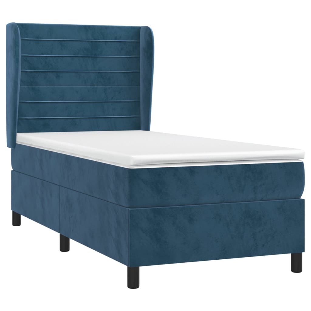 Pat box spring cu saltea, albastru închis, 100x200 cm, catifea GartenMobel Dekor