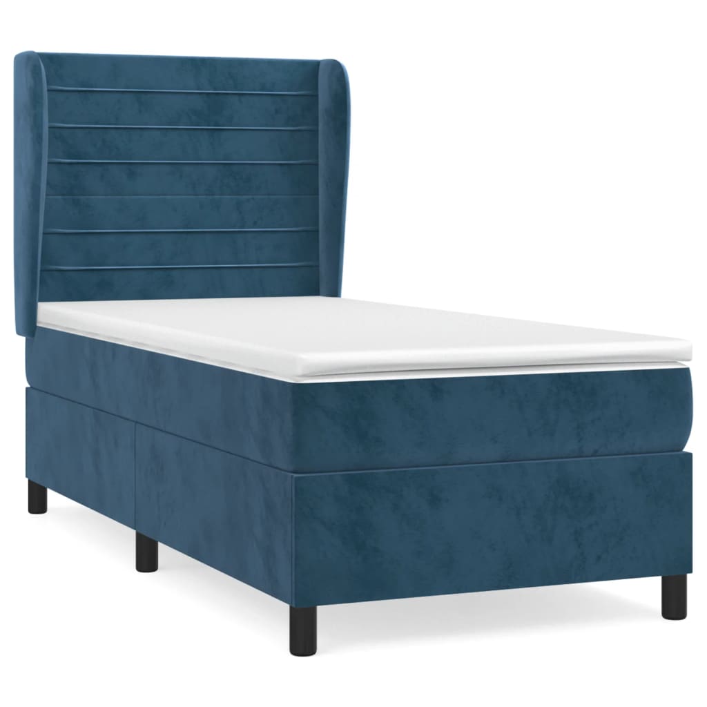 Pat box spring cu saltea, albastru închis, 100x200 cm, catifea GartenMobel Dekor