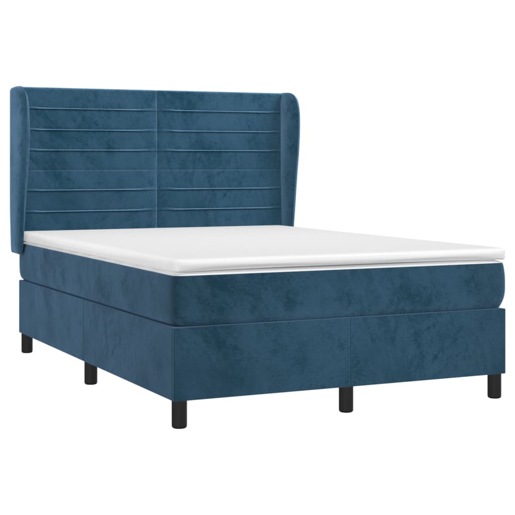 Pat box spring cu saltea, albastru închis, 140x190 cm, catifea GartenMobel Dekor