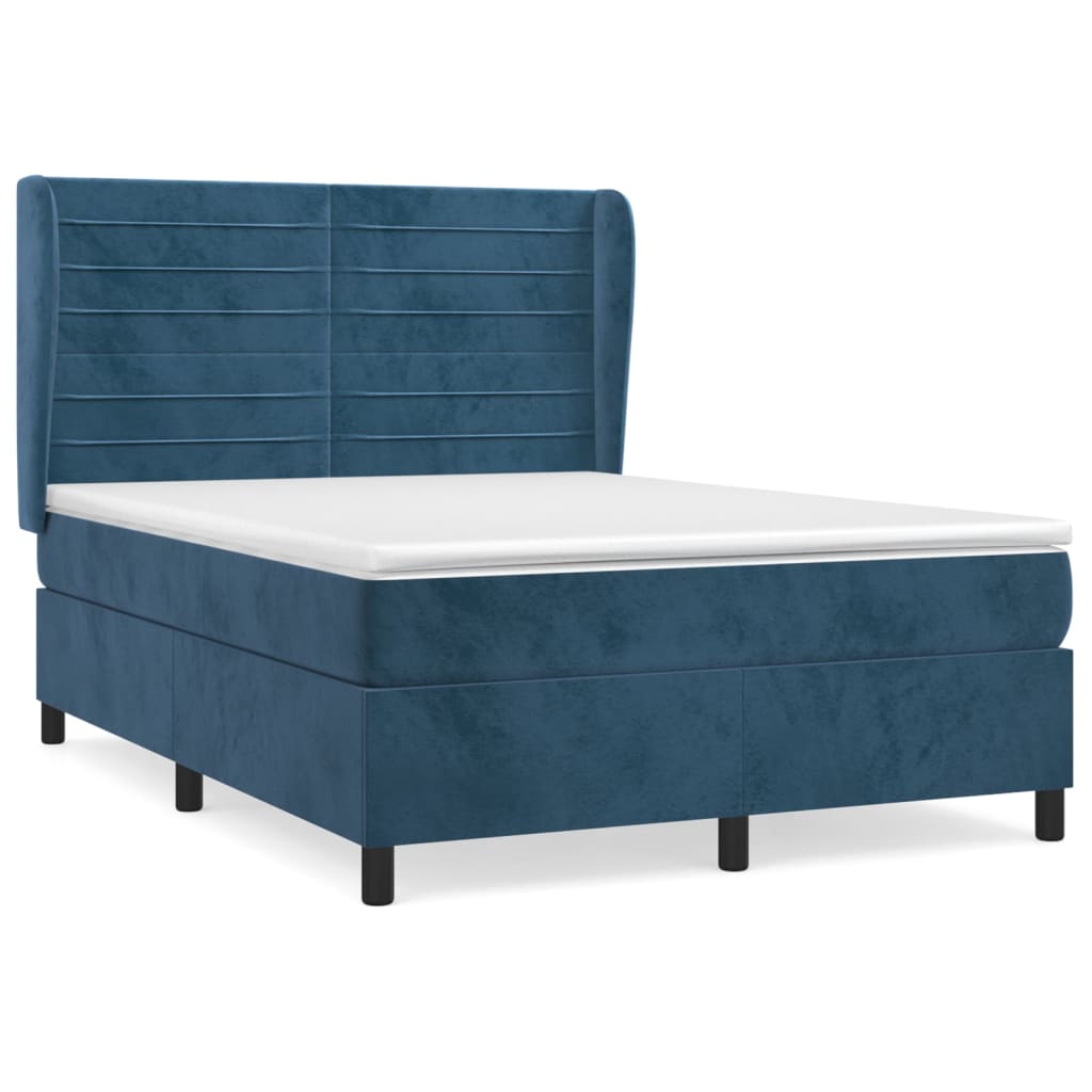 Pat box spring cu saltea, albastru închis, 140x190 cm, catifea GartenMobel Dekor