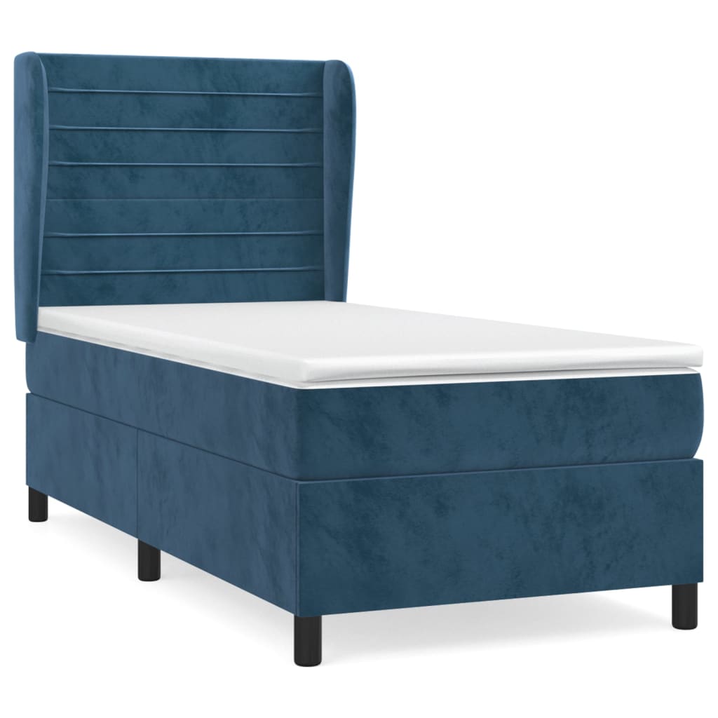 Pat box spring cu saltea, albastru închis, 90x200 cm, catifea GartenMobel Dekor