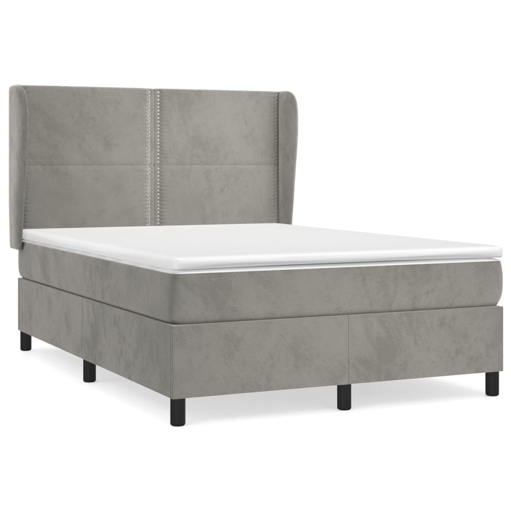 Pat box spring cu saltea, gri deschis, 140x190 cm, catifea GartenMobel Dekor