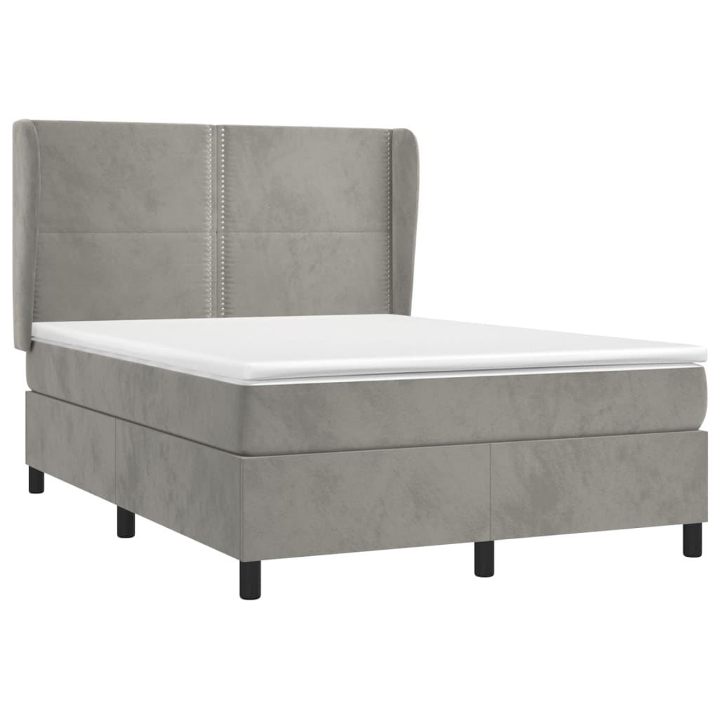 Pat box spring cu saltea, gri deschis, 140x190 cm, catifea GartenMobel Dekor